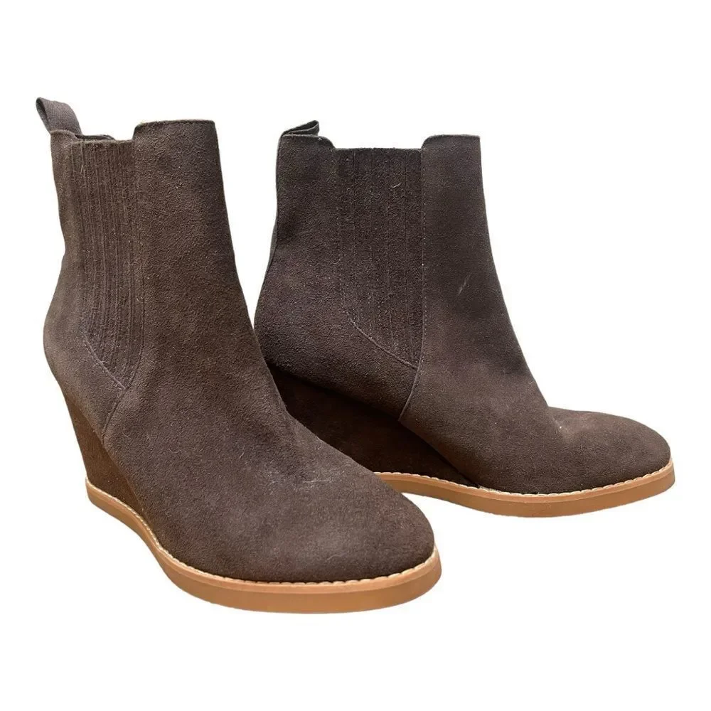 New Splendid WANDA Size 8.5 Chelsea Wedge Boot Brown Suede Leather Round Toe